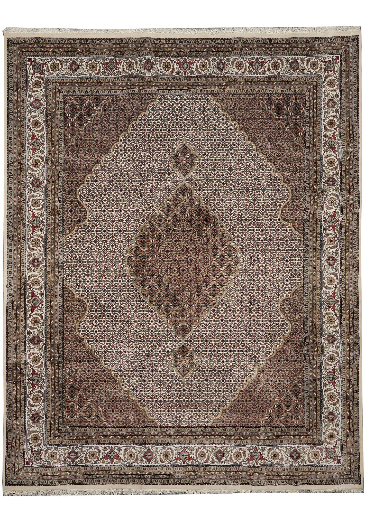 8.4 x 10 Handmade Iran Persian Tabriz Mahi Wool Rug Earth Tone: 8.4 x 10 Handmade Iran Persian Tabriz Mahi Wool Rug Earth Tone Free continental US Shipping This 8.4 x 10 handmade rug features a traditional Persian Tabriz Mahi design. Expertly hand-knotted in Iran 