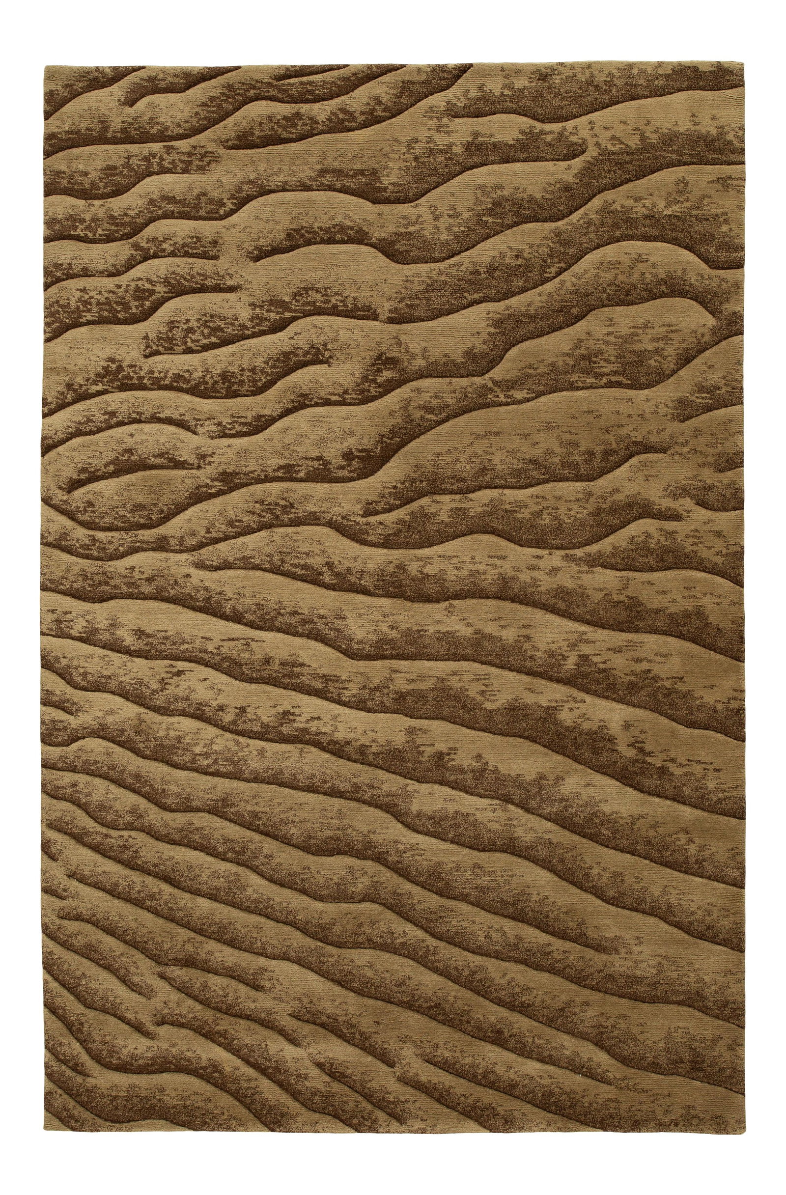Modern Brown Abstract Wool Rug Hand-Knotted 5'6 x 8'5: Modern Brown Abstract Wool Rug Hand-Knotted 5'6 x 8'5 Enhance your living space with this stunning modern hand-knotted wool rug. Featuring a tan field and a captivating brown accent in an all-over abs