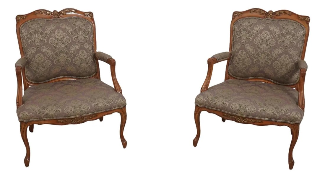 French Louis XV Style Walnut Fauteuil Pair (1 of 10)