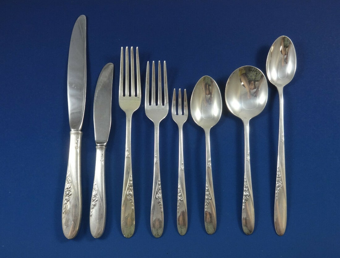 Easterling Rose Spray Sterling Silver Flatware Set 72 Pieces for 8: Easterling Rose Spray Sterling Silver Flatware Set 72 Pieces for 8 Enhance your dining experience with the exquisite Rose Spray Sterling Silver Flatware Set by Easterling, designed for 8 people and co