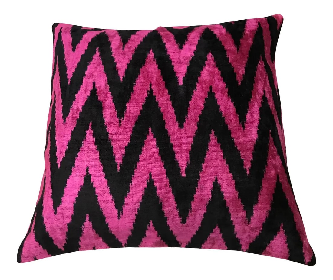 Handmade Uzbek Ikat Velvet Pillow with Linen Backing 19x19 (1 of 3)