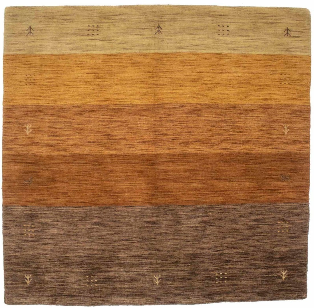 Handmade Multicolored Wool Striped Square Rug Modern 5x5 Area Carpet: Handmade Multicolored Wool Striped Square Rug Modern 5x5 Area Carpet This handmade square rug features a multicolor striped pattern with brown tones, crafted from wool using a hand-loomed and knotted 