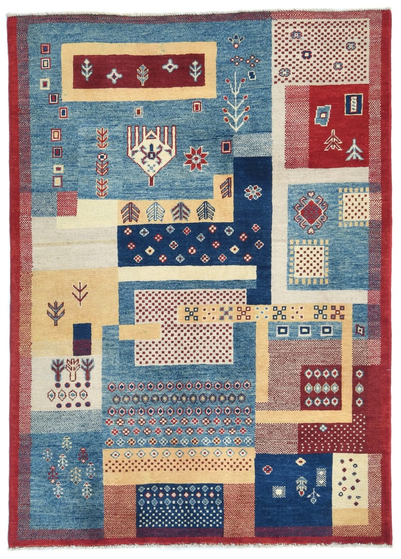 Hand-Knotted Multicolored Kazak Oushak Rug 4x6 ft Modern Geometric Design: Hand-Knotted Multicolored Kazak Oushak Rug 4x6 ft Modern Geometric Design Enhance your space with this exquisite multicolored Kazak Oushak rug, perfect for adding a touch of elegance and warmth to any