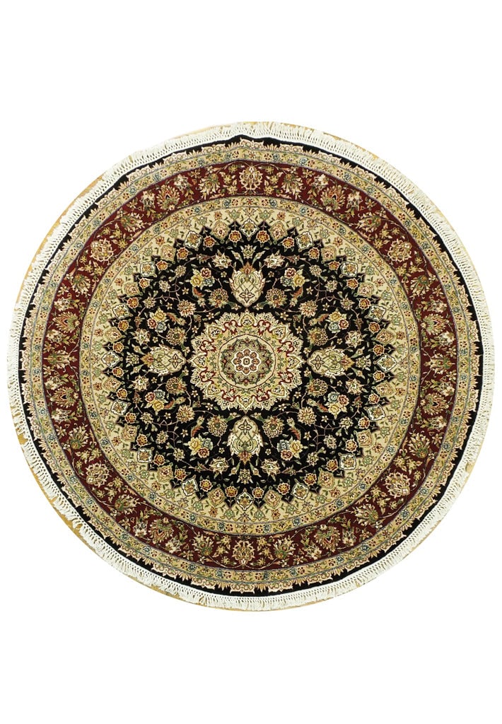 Luxurious 6' x 6' Black Wool Silk Round Rug Handcrafted in China: Luxurious 6' x 6' Black Wool Silk Round Rug Handcrafted in China Free continental US Shipping Indulge in luxury with this exquisite 6' x 6' Black Fine Quality Wool & Silk Round Rug. This elegant piece