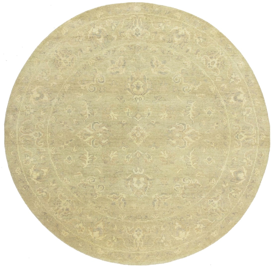 Hand-Knotted Floral Round Wool Rug 5'10 Modern Design: Hand-Knotted Floral Round Wool Rug 5'10 Modern Design Enhance your home decor with this exquisite Floral Transitional Hand-Knotted Round Oriental Rug. Measuring 5'10" in diameter, this rug features a 