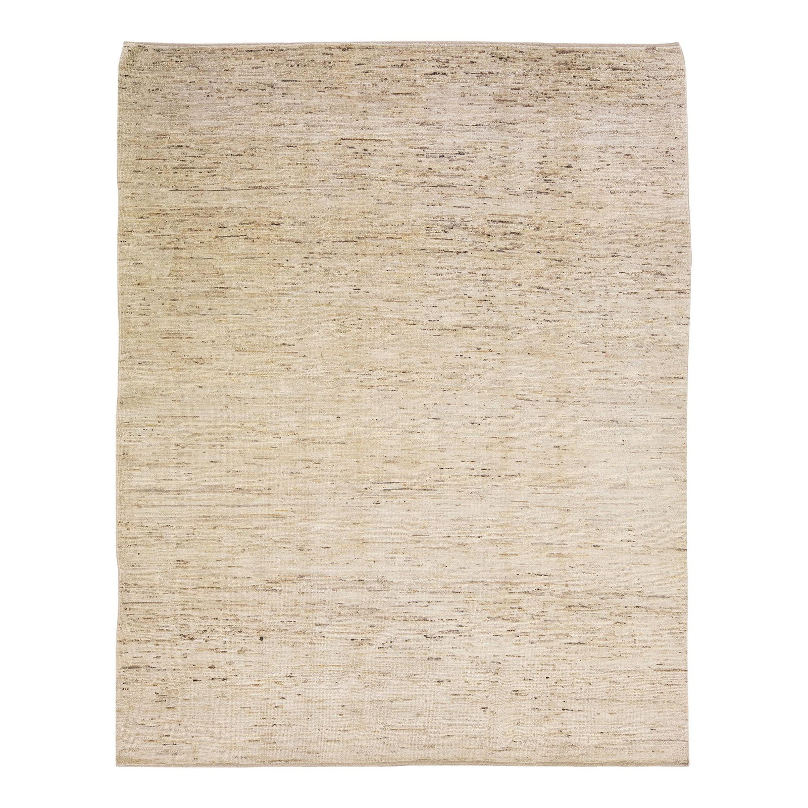 Beige Modern Moroccan Hand-Knotted Wool Rug 8' x 10'2: Beige Modern Moroccan Hand-Knotted Wool Rug 8' x 10'2 This exquisite modern Moroccan-style rug is hand-knotted from soft wool, showcasing a beautiful beige color field complemented by a stylish brown 