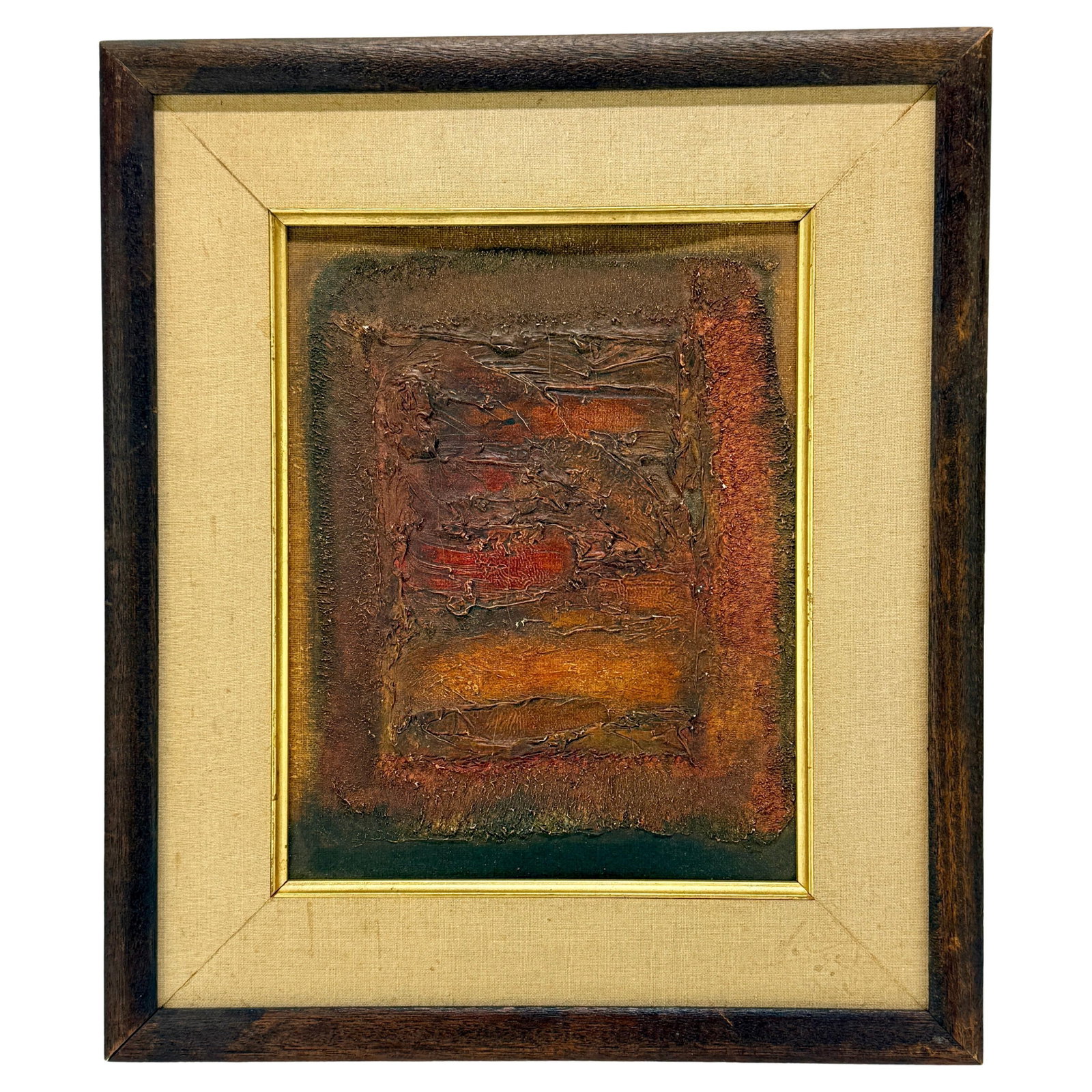 Labyrinth Abstract Oil Painting on Canvas Panel Seattle School Midcentury 1960: Labyrinth Abstract Oil Painting on Canvas Panel Seattle School Midcentury 1960 This mid-century abstract oil painting, titled "Labyrinth," is an evocative example of Pacific Northwest modernism, attri
