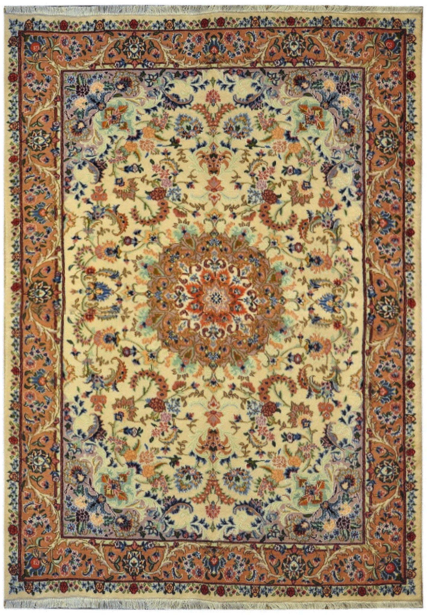 Authentic Persian Tabriz Rug 4.9 x 7 Wool and Silk Handmade Iran: Authentic Persian Tabriz Rug 4.9 x 7 Wool and Silk Handmade Iran Free continental US Shipping This authentic Persian Tabriz rug from Iran is hand-knotted by skilled artisans using a premium blend of w