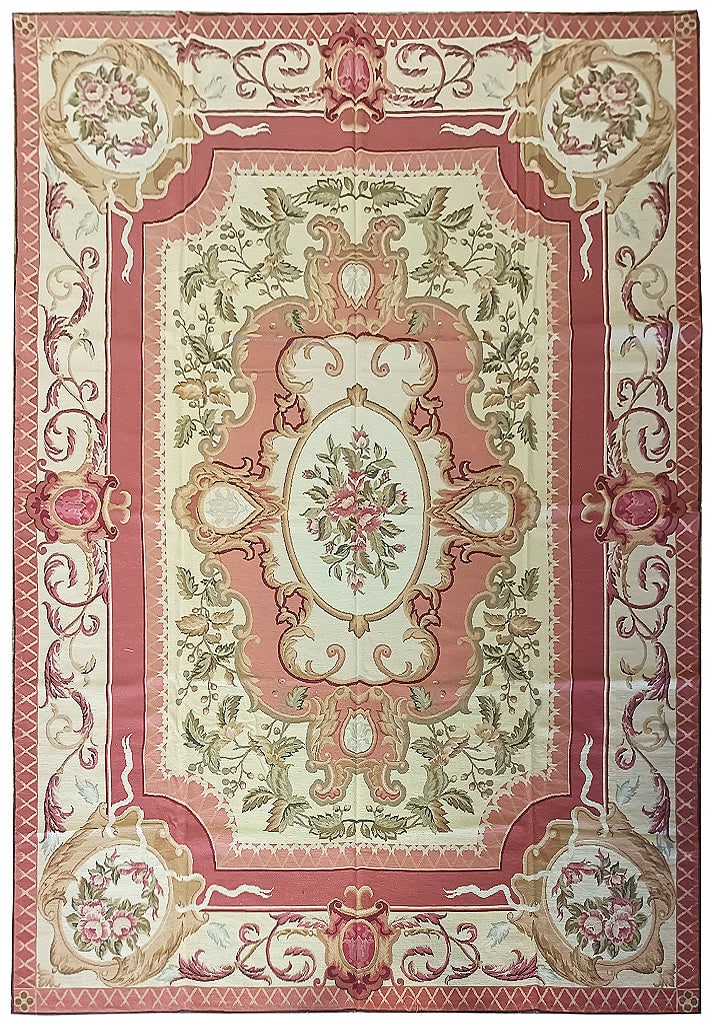 8.10 x 11.9 Handcrafted Feti Aubusson Area Rug Cranberry Burgundy (1 of 10)