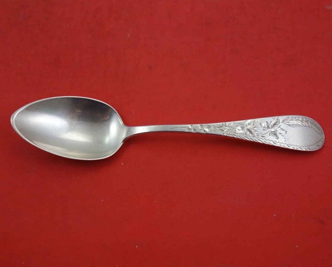 Antique Sterling Silver Teaspoon Antique Engraved Wheat Monogrammed 5.5": Antique Sterling Silver Teaspoon Antique Engraved Wheat Monogrammed 5.5" This exquisite antique teaspoon features the charming Antique Engraved Wheat pattern, crafted from high-quality sterling silver