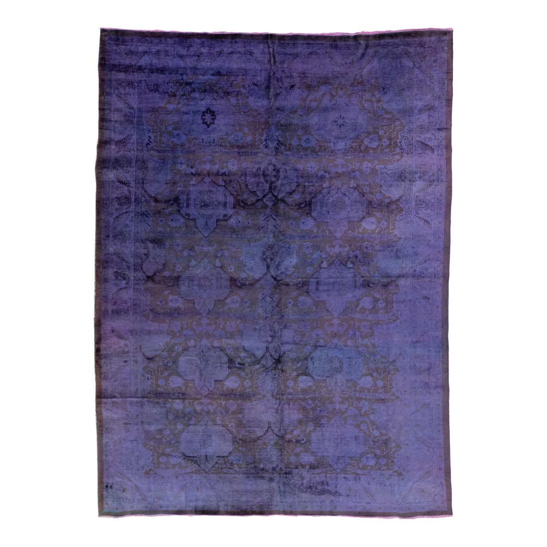 Vintage Persian Overdyed Handmade Wool Rug Purple Floral Design 8'4 x 13'9: Vintage Persian Overdyed Handmade Wool Rug Purple Floral Design 8'4 x 13'9 This exquisite vintage Persian rug features a stunning purple field adorned with an all-over floral design in rich brown acce