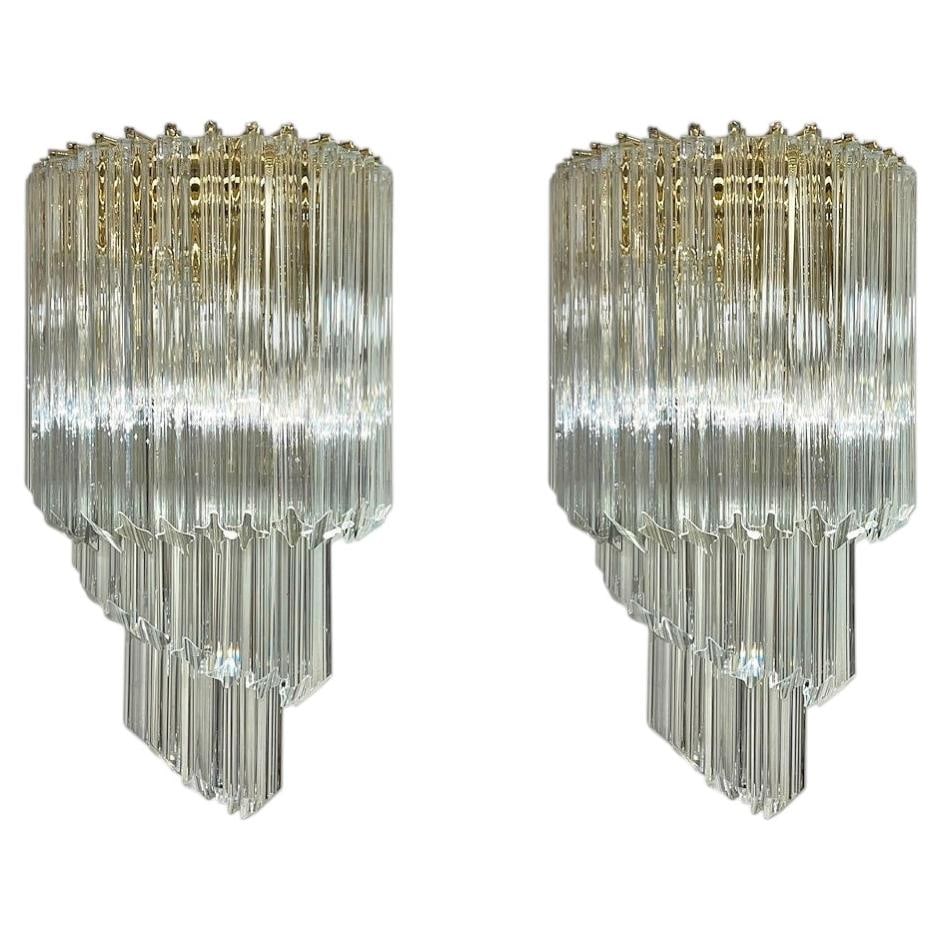 Set of 2 Italian glass and brass wall sconces Quadriedri style (1 of 7)