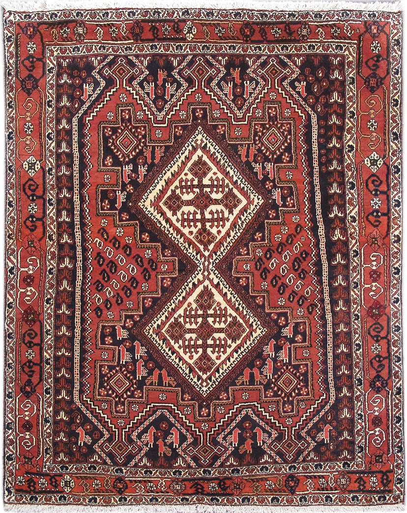 Hand-Knotted 4.6 x 5.8 Rust Red Persian Hamadan Area Rug: Hand-Knotted 4.6 x 5.8 Rust Red Persian Hamadan Area Rug Free continental US Shipping Introducing a stunning Rust Red Persian Hamadan Rug, handcrafted by skilled Persian artisans. This beautiful area 