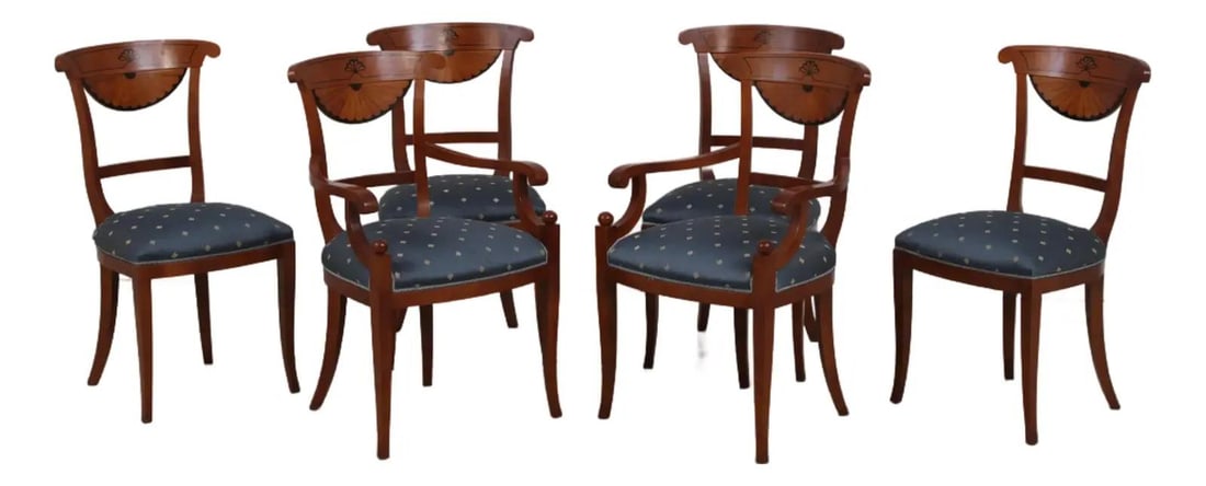 6 Satinwood Biedermeier Style Dining Chairs Set of 6 (1 of 10)