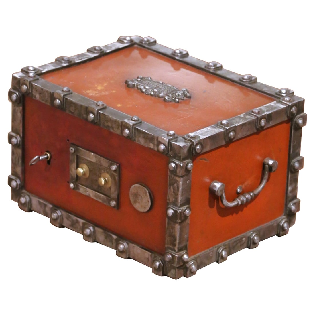 19th Century Bauche Fireproof Strongbox with Gothic Design and Two-Letter Code: 19th Century Bauche Fireproof Strongbox with Gothic Design and Two-Letter Code This exquisite 19th-century French painted strongbox is a remarkable example of craftsmanship from the late 1800s. Manufa