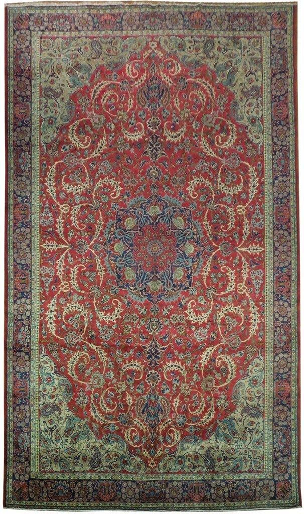 10.8 x 18 Red Persian Tabriz Rug 1940s Handmade Vintage (1 of 6)