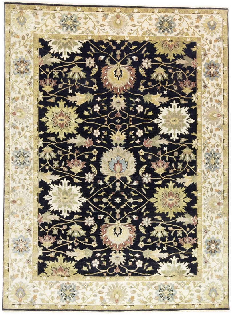 Hand-knotted wool area rug 8'11 x 12' Peshawar Osh Chobi floral pattern: Hand-knotted wool area rug 8'11 x 12' Peshawar Osh Chobi floral pattern This handmade Osh Chobi Peshawar area rug features a hand-knotted wool construction with a modern floral pattern. The rug showca