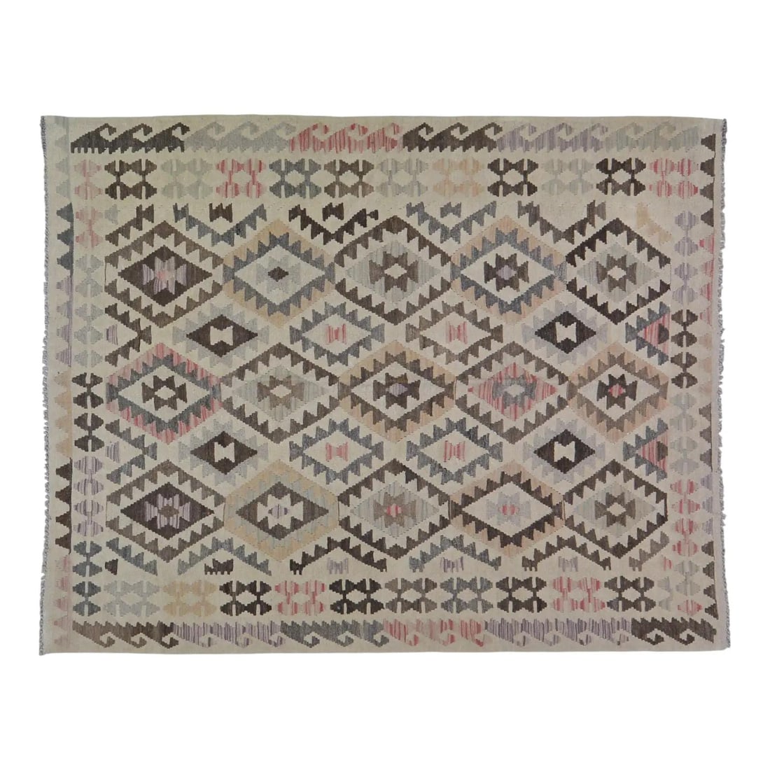 Sienna Wool Flatweave Rug in Afghan Navajo Style 5'3" x 6'6": Sienna Wool Flatweave Rug in Afghan Navajo Style 5'3" x 6'6" This Afghan Navajo style flatweave wool rug is crafted using traditional techniques, blending classic craftsmanship with modern design. The