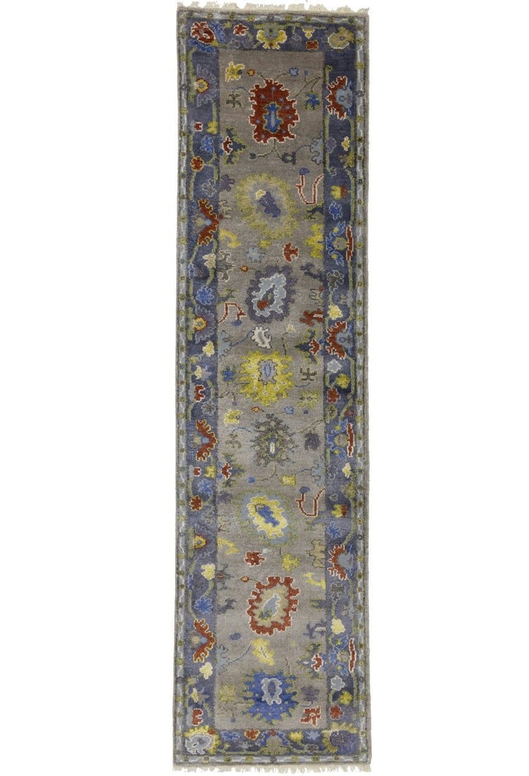 Handmade Wool Oushak Runner Rug 2'5 X 9'9 Floral: Handmade Wool Oushak Runner Rug 2'5 X 9'9 Floral Enhance your space with this exquisite Handmade Oushak Oriental Runner Rug, measuring 2'5" x 9'9". Crafted in India, this rug features a beautiful flor