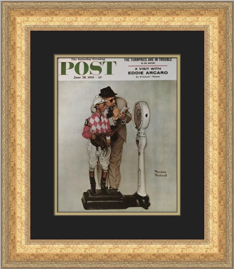 Norman Rockwell Weighing In Custom Framed Print 21x18: Norman Rockwell Weighing In Custom Framed Print 21x18 This stunning custom framed print, titled 'Weighing In' by renowned artist Norman Rockwell, showcases a perfect blend of Expressionism and Impress
