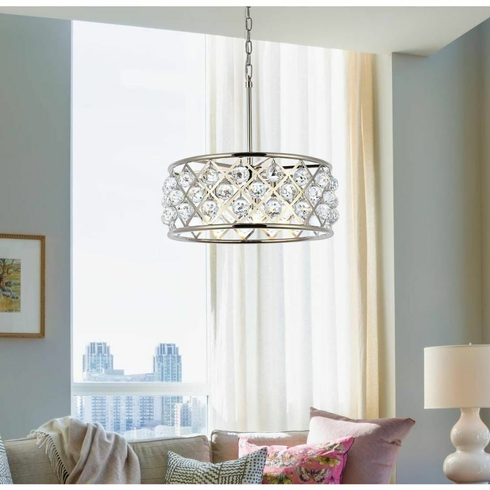 Madison Modern 5-Light Chandelier With Royal Cut Crystal and Polished Nickel Finish 20": Madison Modern 5-Light Chandelier With Royal Cut Crystal and Polished Nickel Finish 20" This polished nickel chandelier features five lights and clear royal cut crystal balls, offering a modern and el