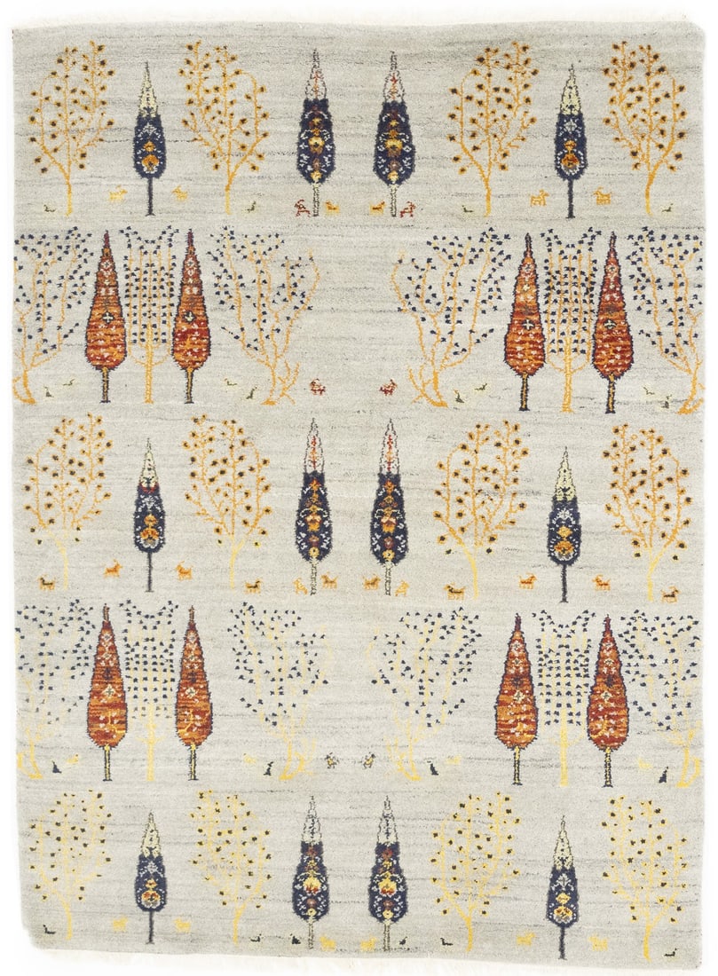 Hand-Knotted Wool Indo-Gabbeh Area Rug 5'10 x 7'10 Modern Pictorial Design: Hand-Knotted Wool Indo-Gabbeh Area Rug 5'10 x 7'10 Modern Pictorial Design This handmade Indo-Gabbeh rug features a contemporary pictorial design with a modern tribal aesthetic. Crafted from wool usin