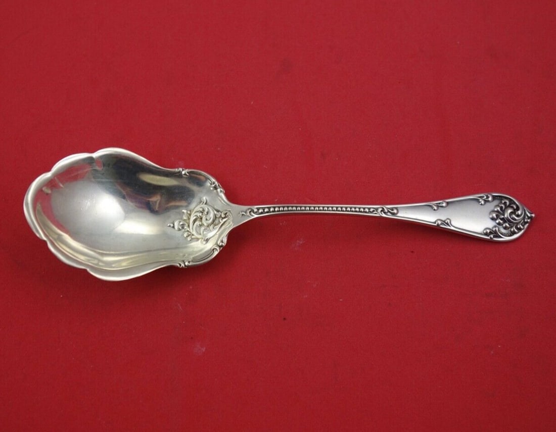 Towle Rustic Sterling Silver Serving Spoon Preserve 7 1/4": Towle Rustic Sterling Silver Serving Spoon Preserve 7 1/4" Rustic by Towle sterling silver preserve spoon in the Rustic pattern. It measures 7 1/4 inches and is described as a serving spoon. The piece