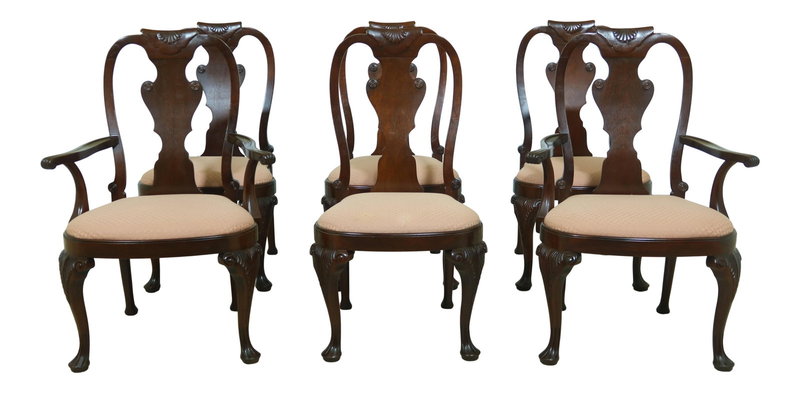 Set of 6 Georgian Mahogany Dining Chairs with Carved Details: Set of 6 Georgian Mahogany Dining Chairs with Carved Details This exquisite set of 6 Georgian-style dining room chairs showcases a classic design with fine carved details, constructed from high-qualit