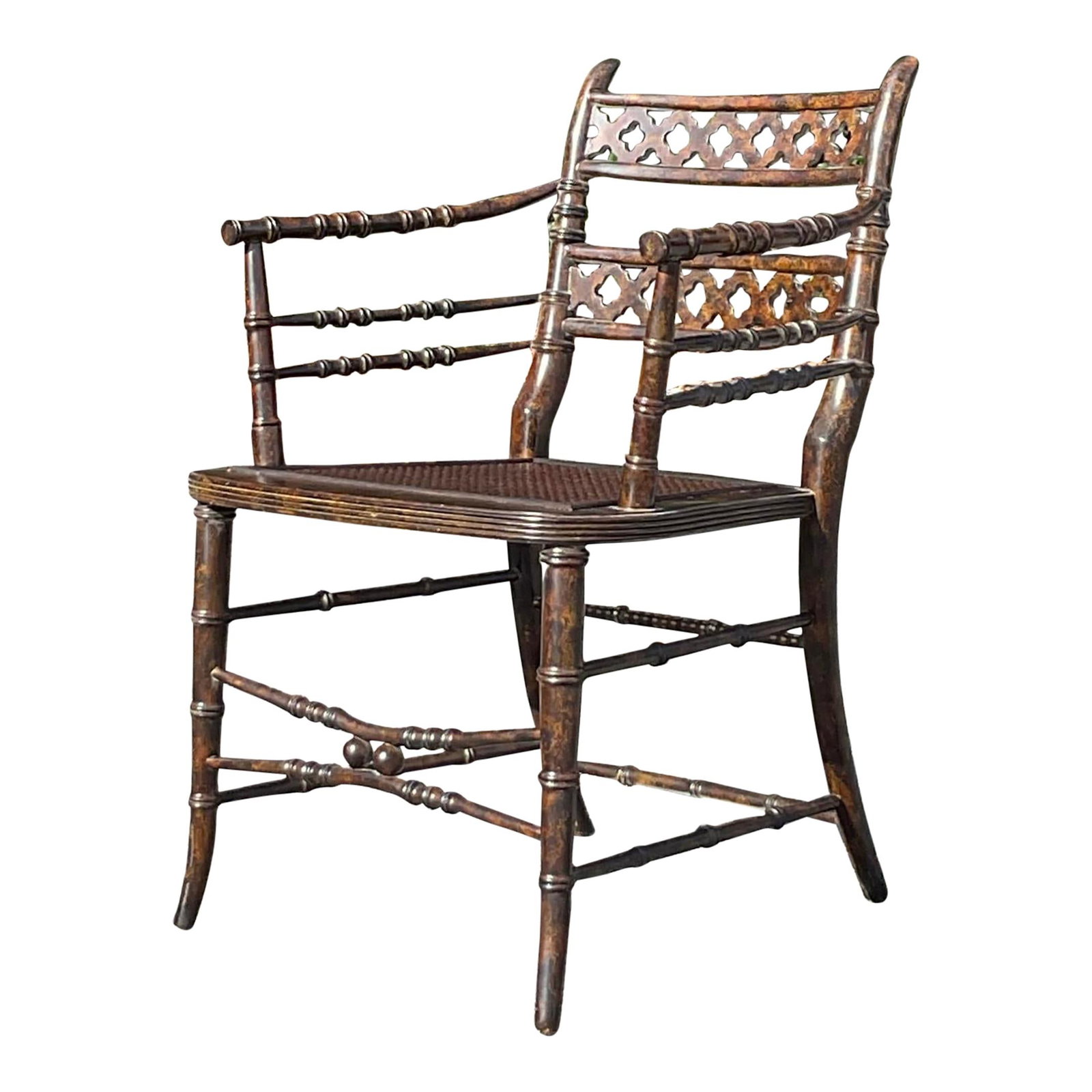 Vintage Regency Trellis Cane Accent Chair in Coffee (1 of 10)