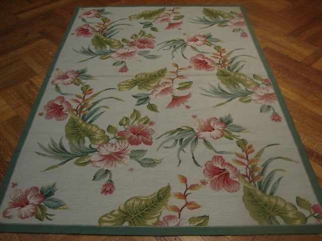 Exquisite 4 x 6 Ivory Hand-Knotted Needlepoint Area Rug: Exquisite 4 x 6 Ivory Hand-Knotted Needlepoint Area Rug Free continental US Shipping Transform your space with timeless elegance using this exquisite 4' x 6' Ivory Needlepoint Pattern Hand-knotted Rug