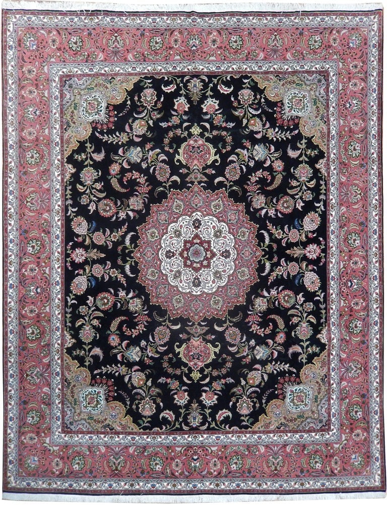 8 x 10 Persian Tabriz Rug Handmade Black Wool Silk 400 KPSI Iran (1 of 6)