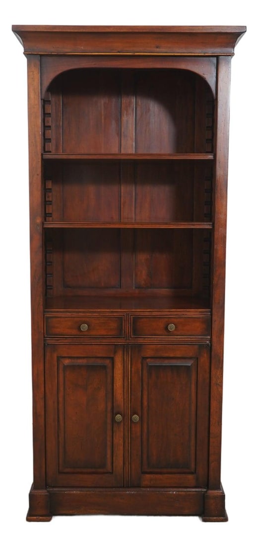 Tall Mahogany Bookcase With Two Drawers and Paneled Doors Continental Style (1 of 10)