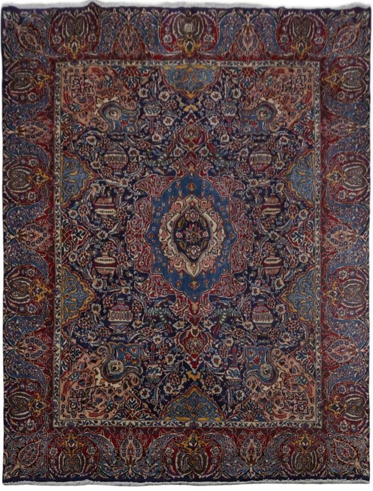 Navy Blue Handmade Persian Signed Kashmar Rug 9'10 x 12'10 100% Wool (1 of 6)