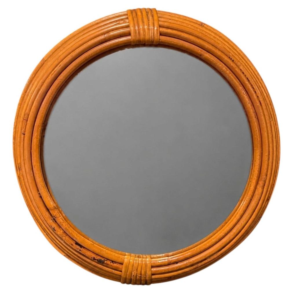 Circular rattan wall mirror from France circa 1960 (1 of 4)