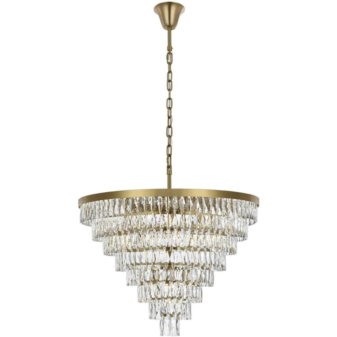 Josephine 29 Light Satin Gold Crystal Chandelier 36 Inch Wide: Josephine 29 Light Satin Gold Crystal Chandelier 36 Inch Wide This large satin gold chandelier from the Josephine Collection features 29 lights and is crafted with high-quality crystal and iron. Its m