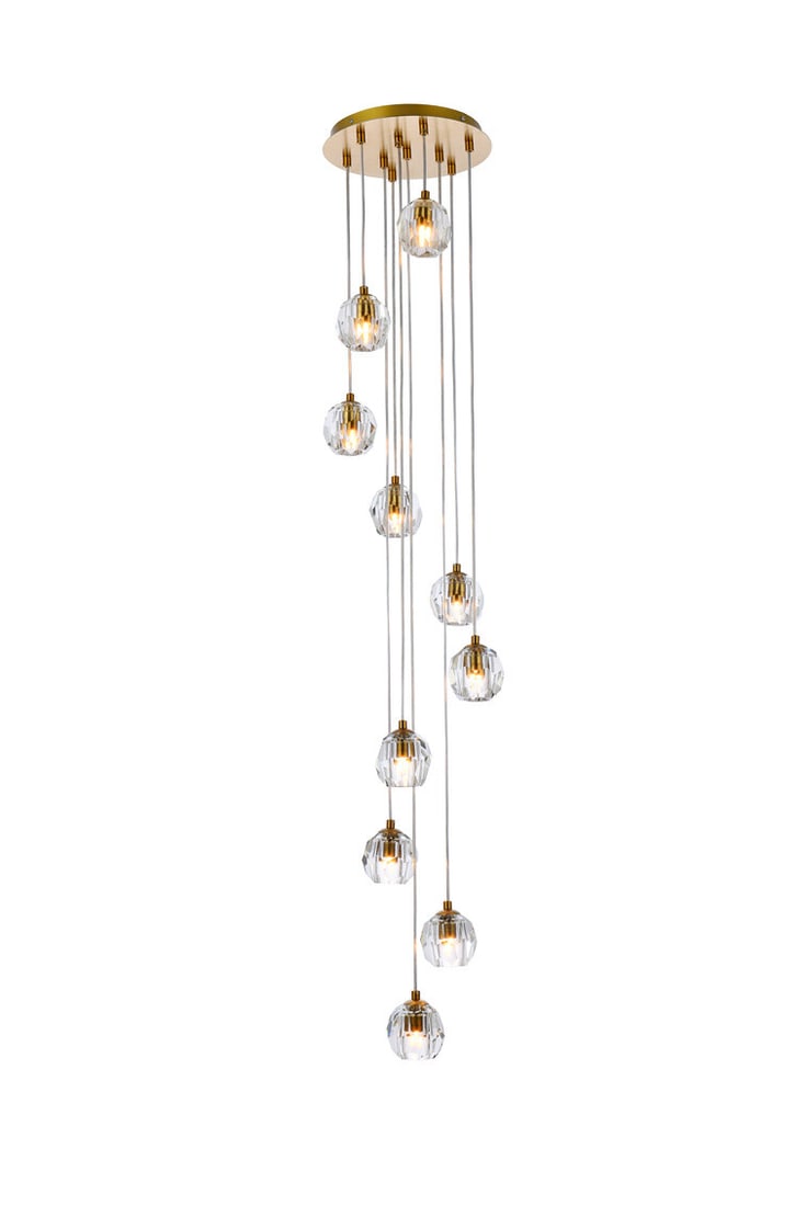 Eren Gold Crystal 10-Light Pendant Chandelier 11 inch: Eren Gold Crystal 10-Light Pendant Chandelier 11 inch This modern pendant chandelier features a gold-toned iron and crystal construction, designed to bring elegance to a variety of indoor spaces such 