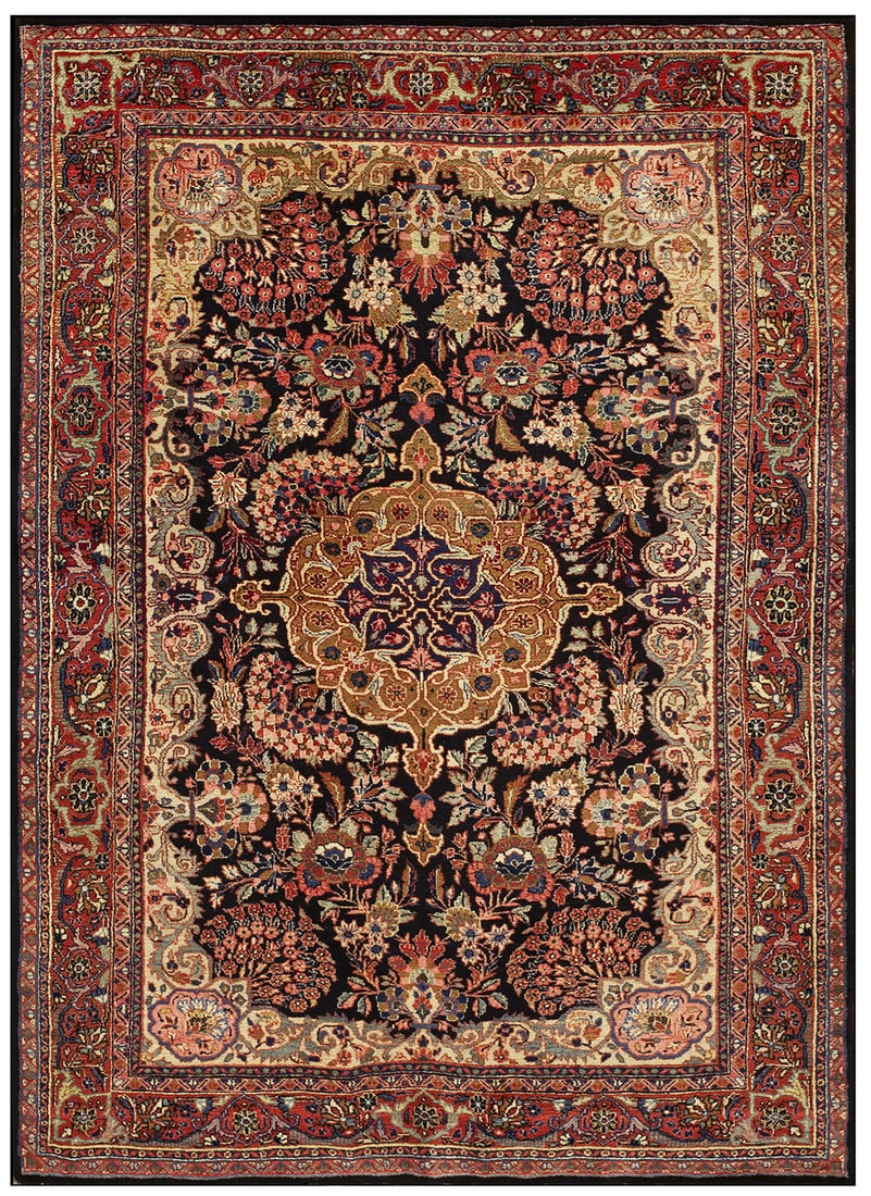Antique Mohajeran Sarouk Wool Area Rug Blue 5x7 Circa 1920: Antique Mohajeran Sarouk Wool Area Rug Blue 5x7 Circa 1920 This is an authentic antique Persian Sarouk Mohajeran area rug, hand-knotted in the early 20th century, circa 1920. The rug features a classi