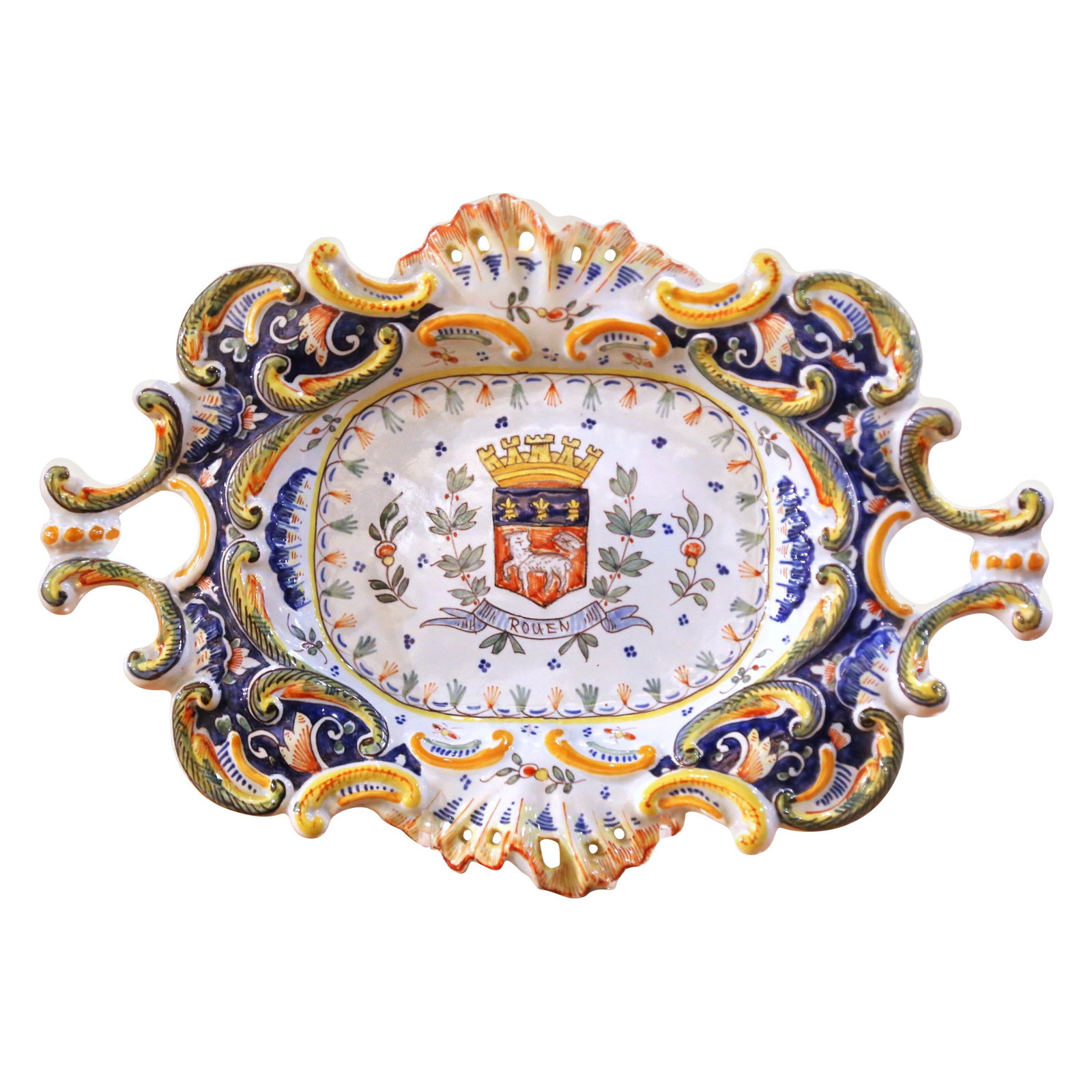 Rouen Faience Heraldic Wall Platter France circa 1971 (1 of 9)