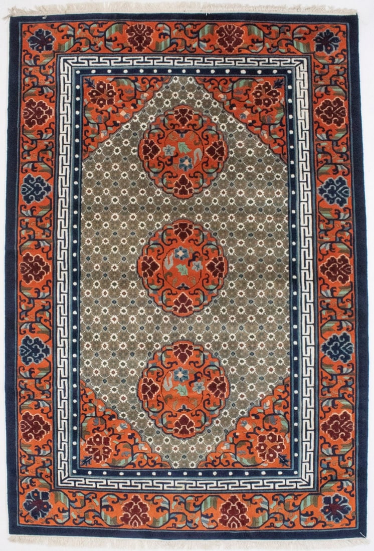 6'0 x 8'11 Hand-Knotted Wool Rug Geometric Art Deco Modern Design: 6'0 x 8'11 Hand-Knotted Wool Rug Geometric Art Deco Modern Design This hand-carved area rug features a geometric Art Deco design in a modern Oriental style. Expertly hand-knotted from wool, the rug sh