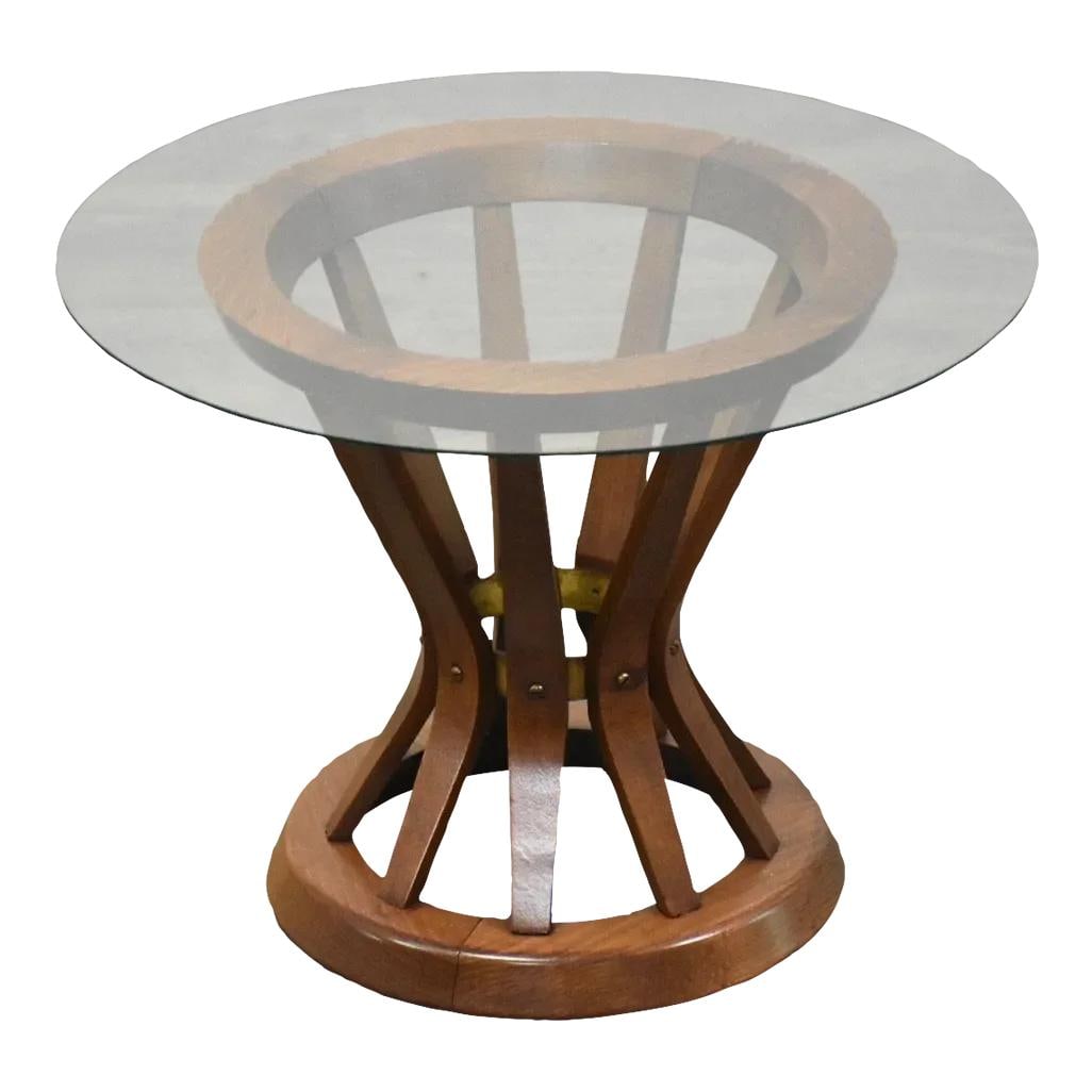 Mid Century Modern Edward Wormley Style Wheat End Table with Glass Top: Mid Century Modern Edward Wormley Style Wheat End Table with Glass Top This mid-century modern wheat end table showcases the elegant style of Edward Wormley for Dunbar. Featuring a sleek thin glass to
