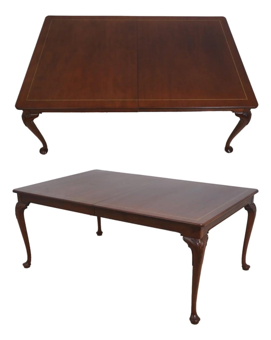 Mahogany Dining Table with Herringbone Inlay and Queen Anne Legs (1 of 10)