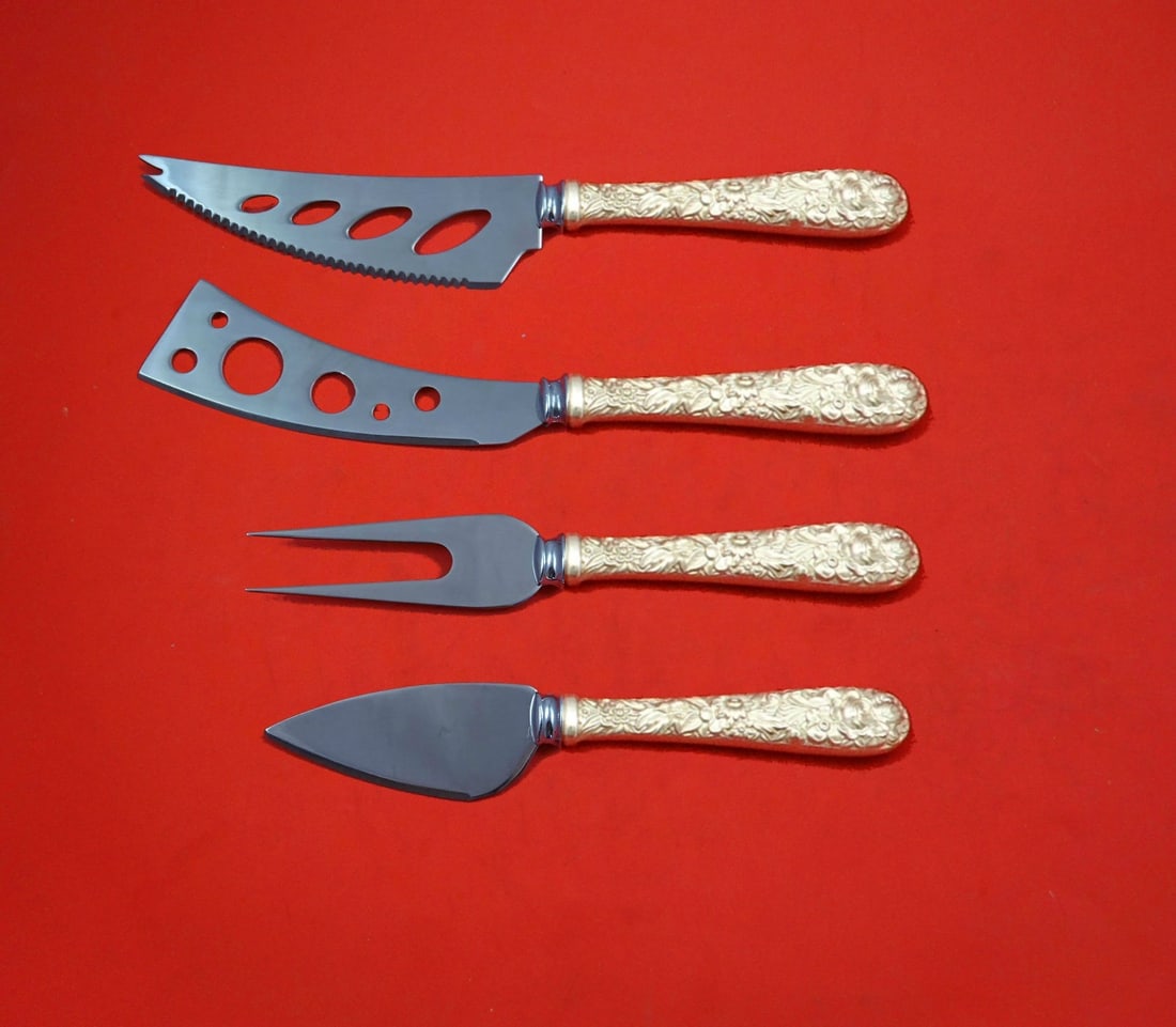Kirk Repousse Sterling Silver 4-Piece Deluxe Charcuterie Hostess Set: Kirk Repousse Sterling Silver 4-Piece Deluxe Charcuterie Hostess Set Elevate your entertaining with this exquisite 4-piece Deluxe Charcuterie Set by Kirk, crafted from sterling silver in the elegant R
