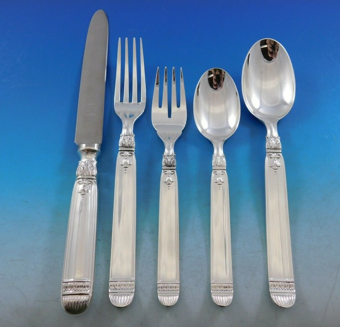 Fina Imperio Direttorio Sterling Silver Flatware Set 45 Pieces for 12: Fina Imperio Direttorio Sterling Silver Flatware Set 45 Pieces for 12 Enhance your dining experience with the exquisite Imperio Direttorio Sterling Silver Flatware Set by Fina, Italy. This remarkable 