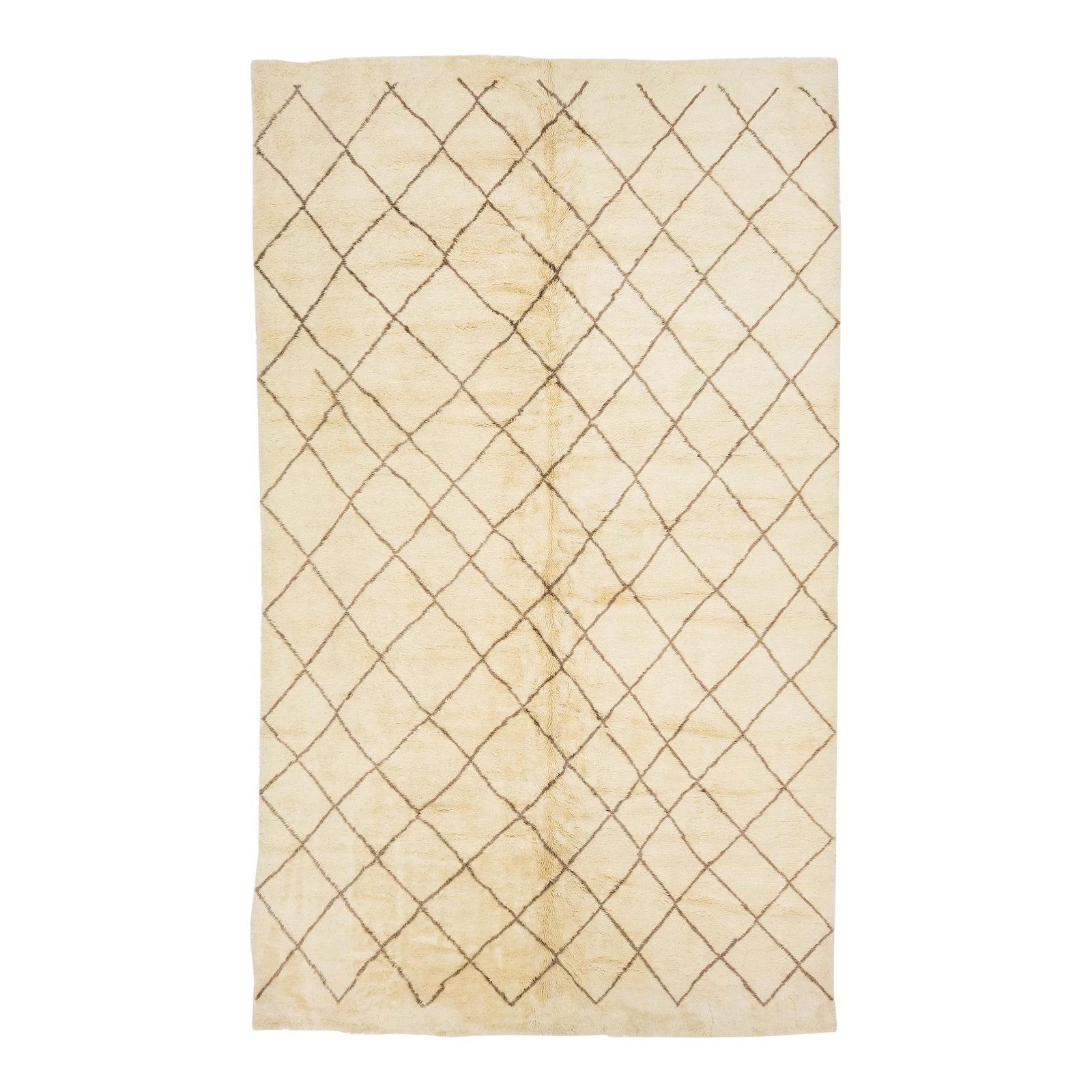 Contemporary Ivory Wool Moroccan Rug 9'10 x 17'1 Geometric Pattern: Contemporary Ivory Wool Moroccan Rug 9'10 x 17'1 Geometric Pattern Enhance your living space with this exquisite contemporary Moroccan-style wool rug. Hand-knotted with precision, it features a beige 
