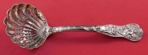 Antique 7" sterling silver sugar sifter ladle Bacchanalian English (1 of 1)