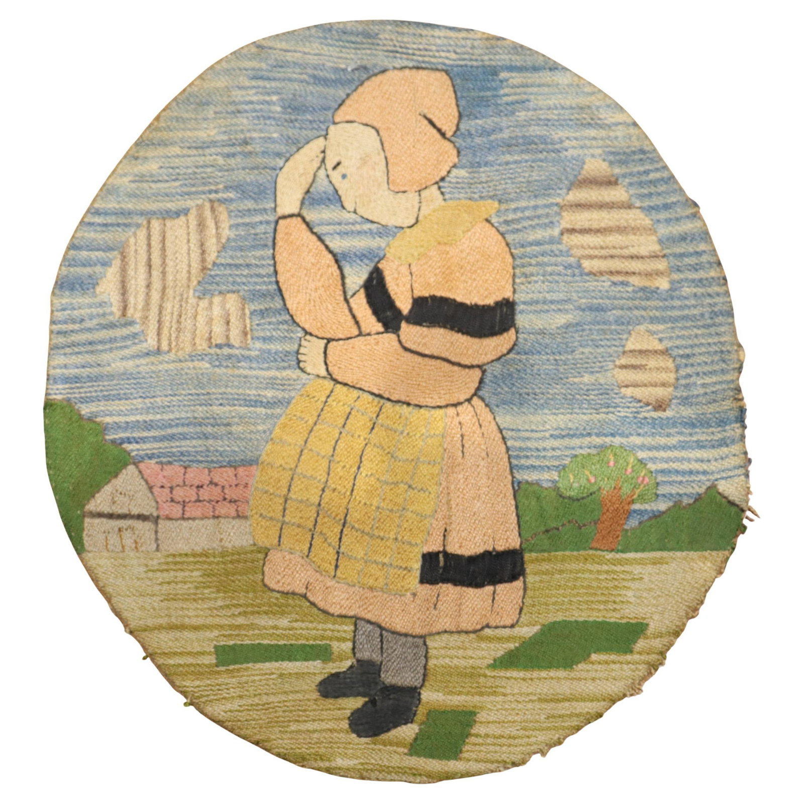 12 in Round Country Jute Hand-Knotted Woman in Bonnet Rug (1 of 6)