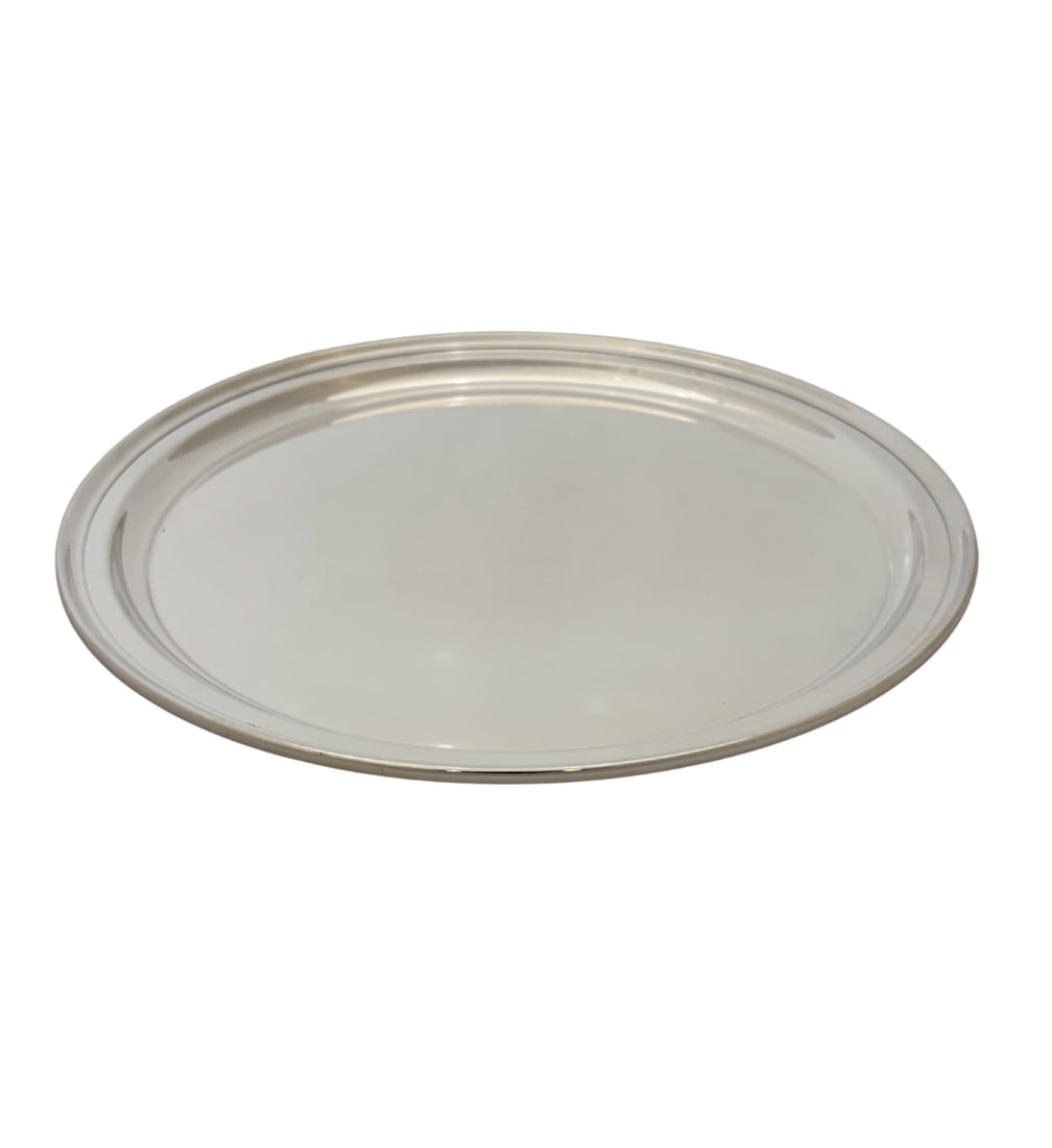 Tiffany & Co Sterling Silver 12 Inch Round Charger Handmade Border: Tiffany & Co Sterling Silver 12 Inch Round Charger Handmade Border This antique Tiffany & Co. charger is crafted from .925 sterling silver and features a handmade molded border with round designs. It 