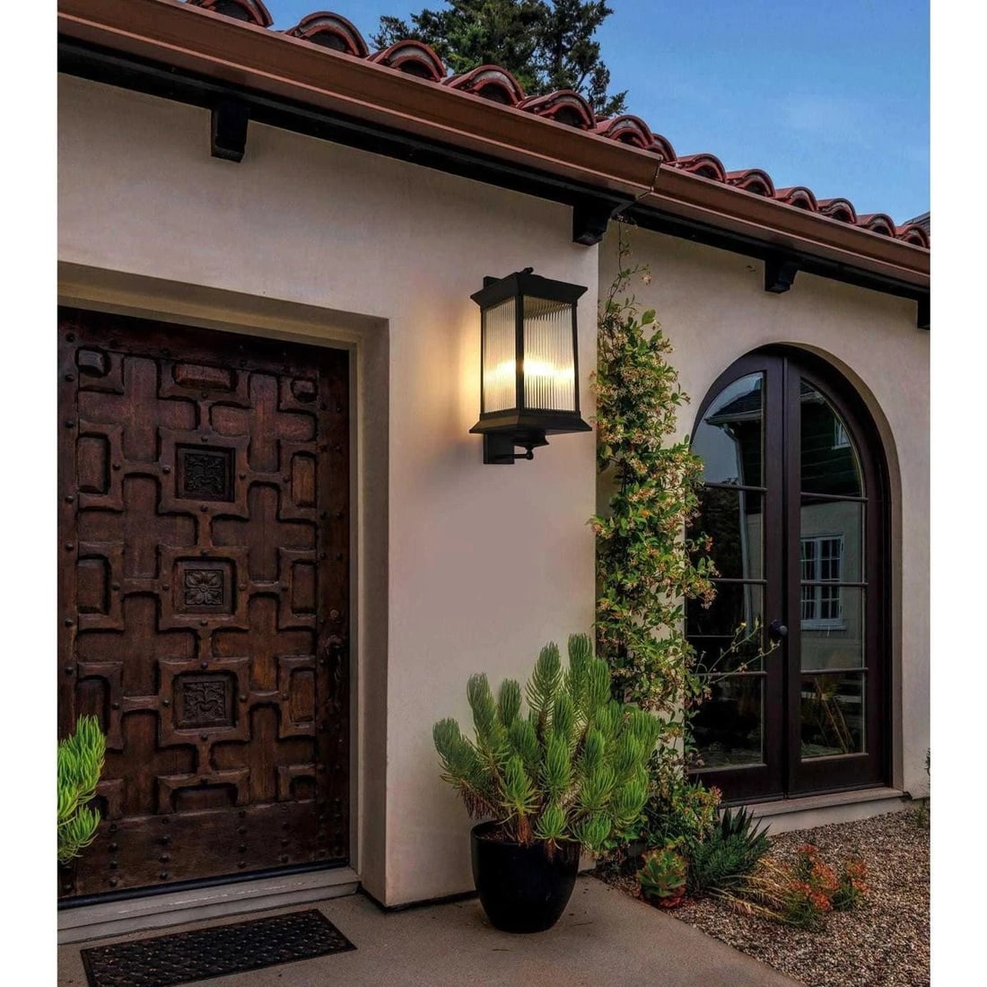 Elegant Lighting Collins Black Outdoor Wall Sconce 23.5in Ribbed Glass (1 of 9)