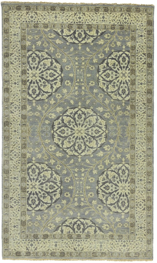 Handmade Floral Transitional Area Rug 4'10 x 8'1 Wool Carpet: Handmade Floral Transitional Area Rug 4'10 x 8'1 Wool Carpet This handmade muted floral rug is a perfect addition to enhance your entryway or living space. Measuring 4'10" x 8'1", it features a beauti