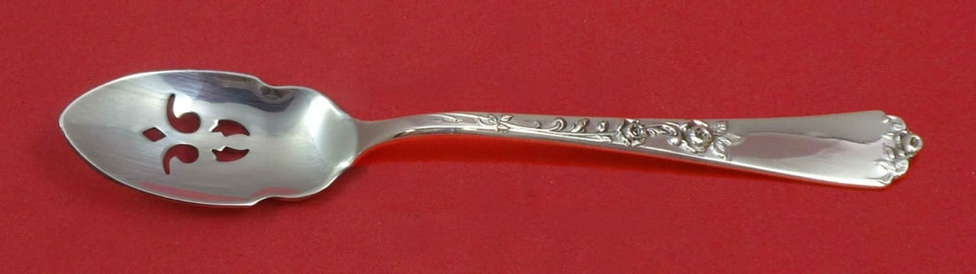 Wallace Sterling Rose pierced olive serving spoon sterling silver 5 3/4": Wallace Sterling Rose pierced olive serving spoon sterling silver 5 3/4" A Wallace Sterling Rose sterling silver olive spoon with a pierced bowl and decorative handle. It is custom made, not monogramm